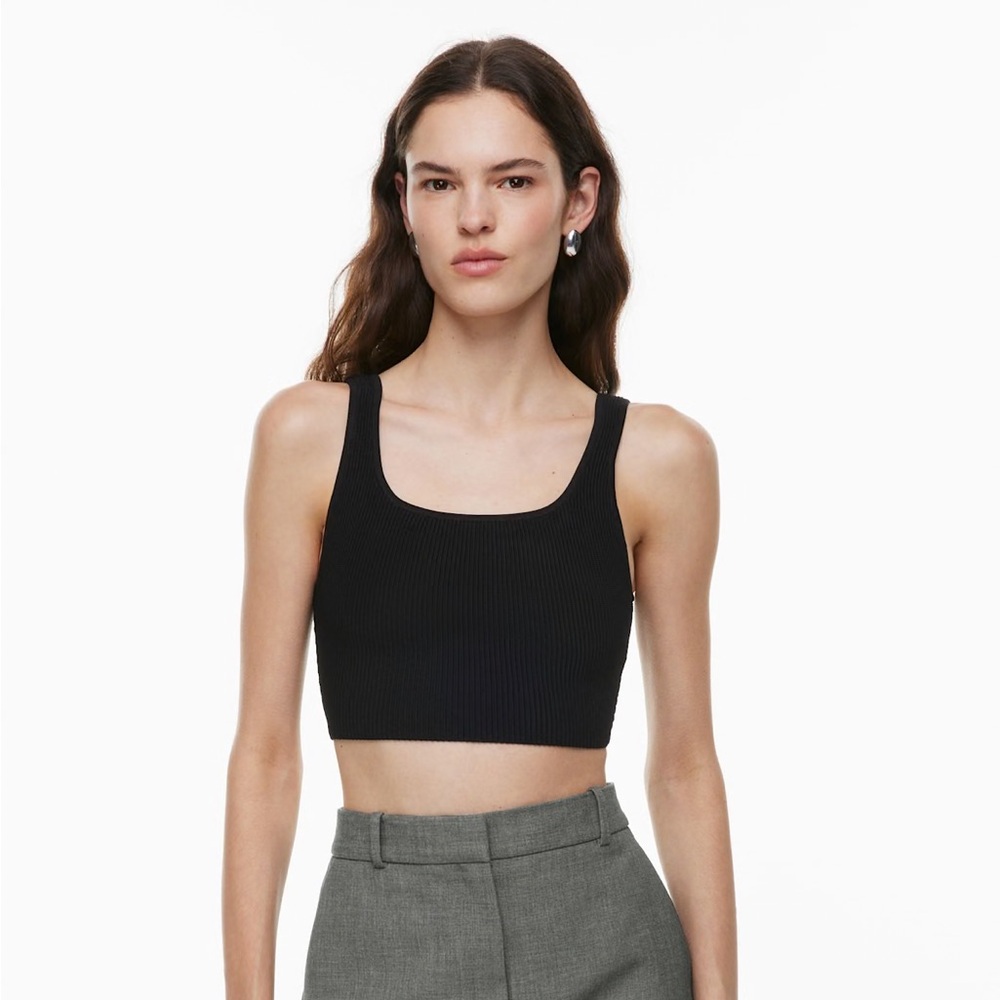 BABATON Sculpt Knit Squareneck Cropped Tank in Black